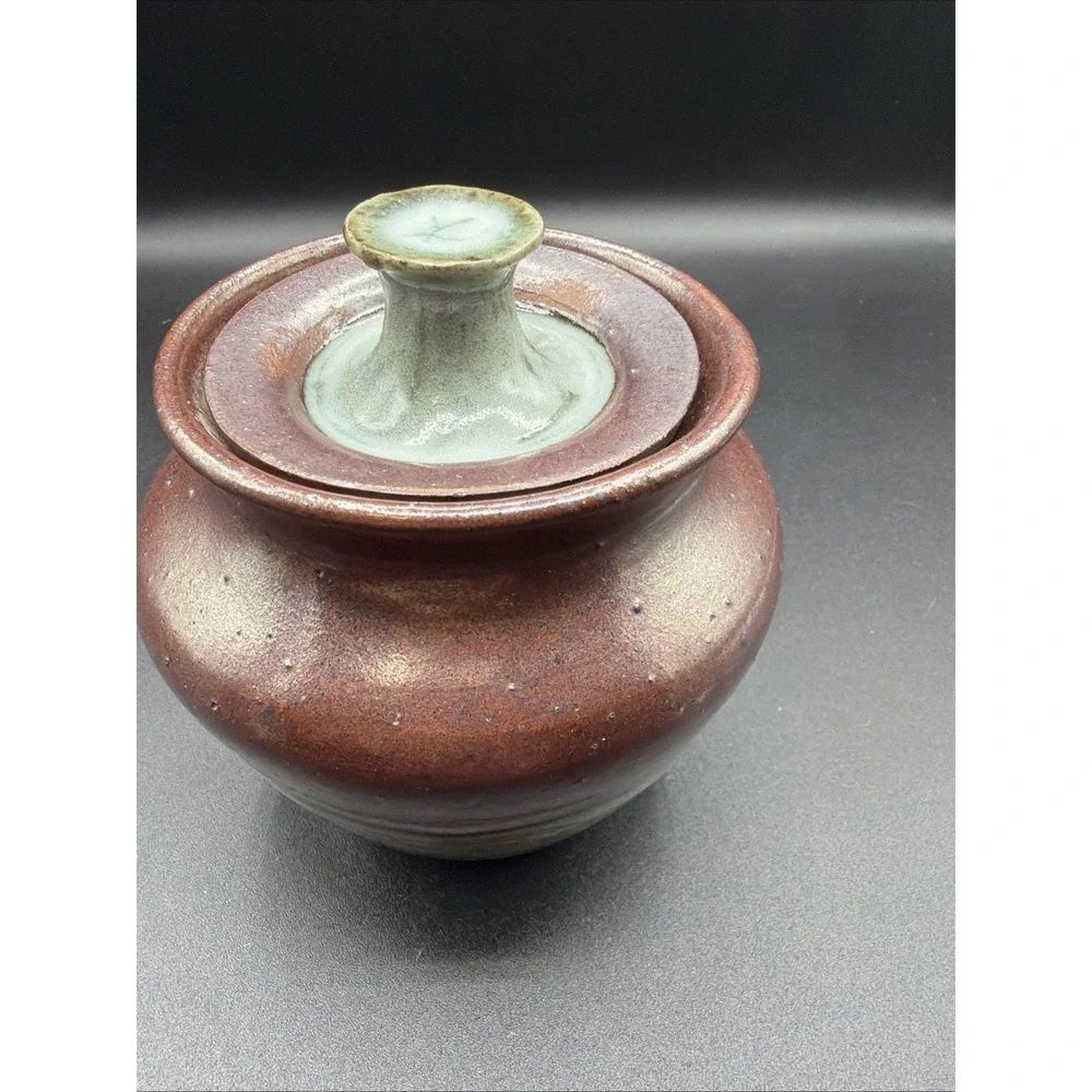 Art Pottery Jar With Lid Multi Color Glaze
